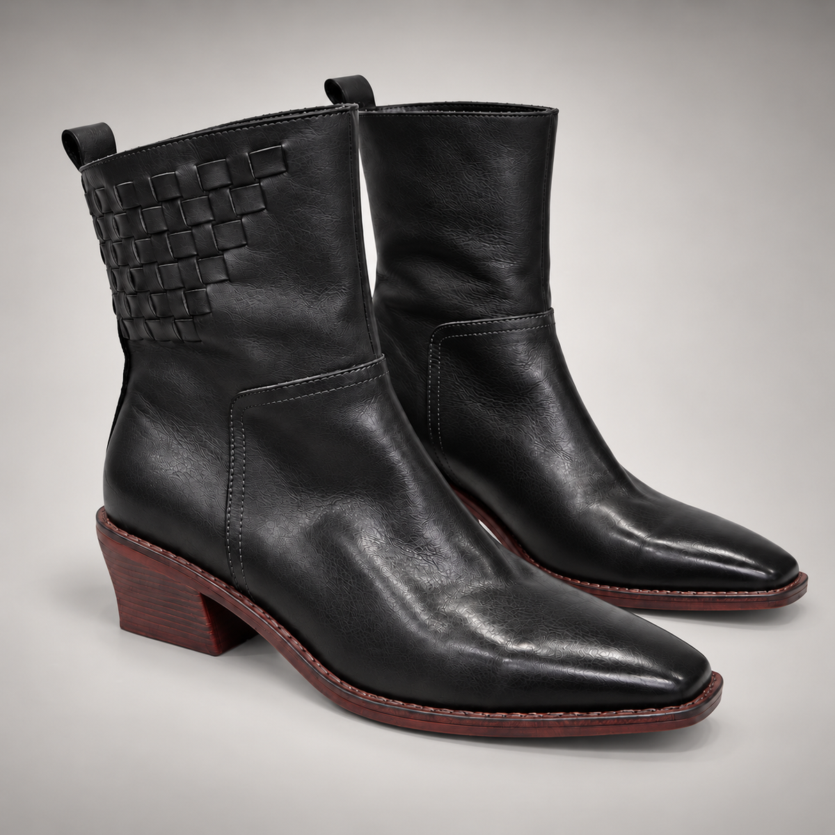 Black Horse Leather Block-Heel Ankle Boots product view 8