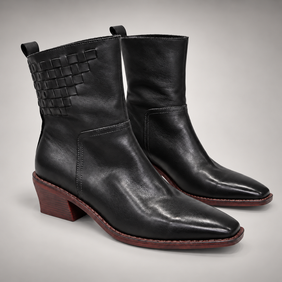 Black Horse Leather Block-Heel Ankle Boots product view 8