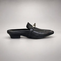Black Horse Leather Metal-Accent Pointed-Toe Mules product view 3
