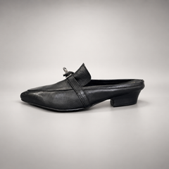 Black Horse Leather Metal-Accent Pointed-Toe Mules product view 4