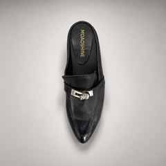 Black Horse Leather Metal-Accent Pointed-Toe Mules product view 5