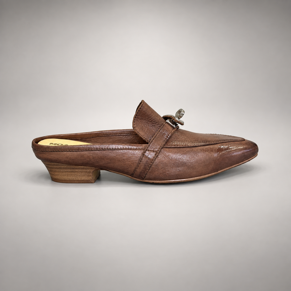 Brown Horse Leather Metal-Accent Pointed-Toe Mules product view 3