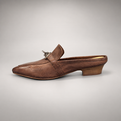 Brown Horse Leather Metal-Accent Pointed-Toe Mules product view 4