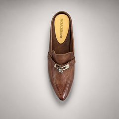 Brown Horse Leather Metal-Accent Pointed-Toe Mules product view 5