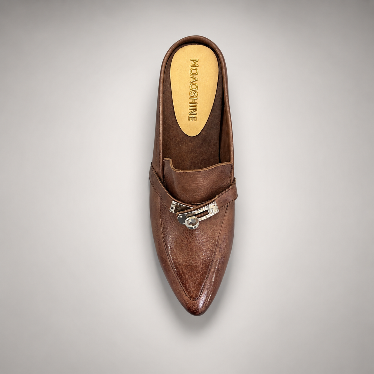 Brown Horse Leather Metal-Accent Pointed-Toe Mules product view 5
