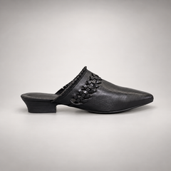 Black Horse Leather Woven-Trim Pointed-Toe Mules product view 1