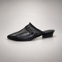Black Horse Leather Woven-Trim Pointed-Toe Mules product view 3
