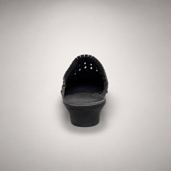 Black Horse Leather Woven-Trim Pointed-Toe Mules product view 6
