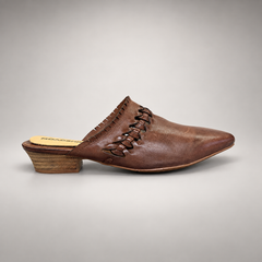 Brown Horse Leather Woven-Trim Pointed-Toe Mules product view 3
