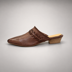 Brown Horse Leather Woven-Trim Pointed-Toe Mules product view 4