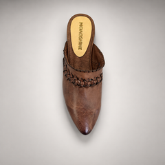 Brown Horse Leather Woven-Trim Pointed-Toe Mules product view 5