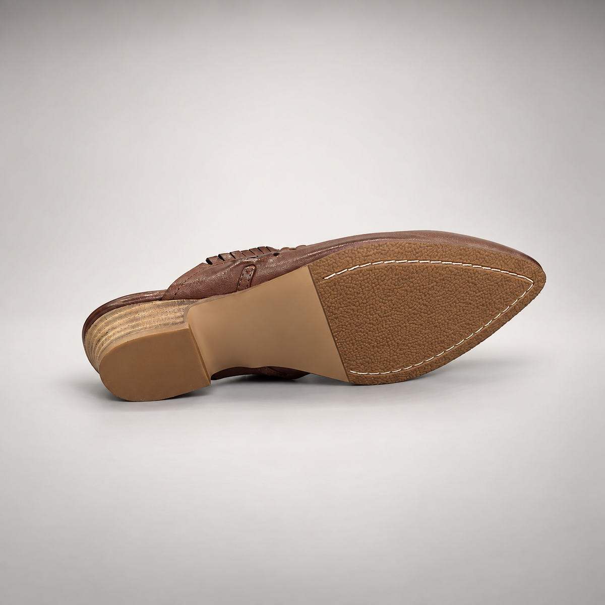 Brown Horse Leather Woven-Trim Pointed-Toe Mules product view 6