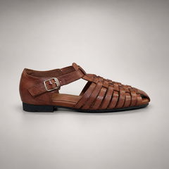 Brown Horse Leather Woven Fisherman Sandals product view 3