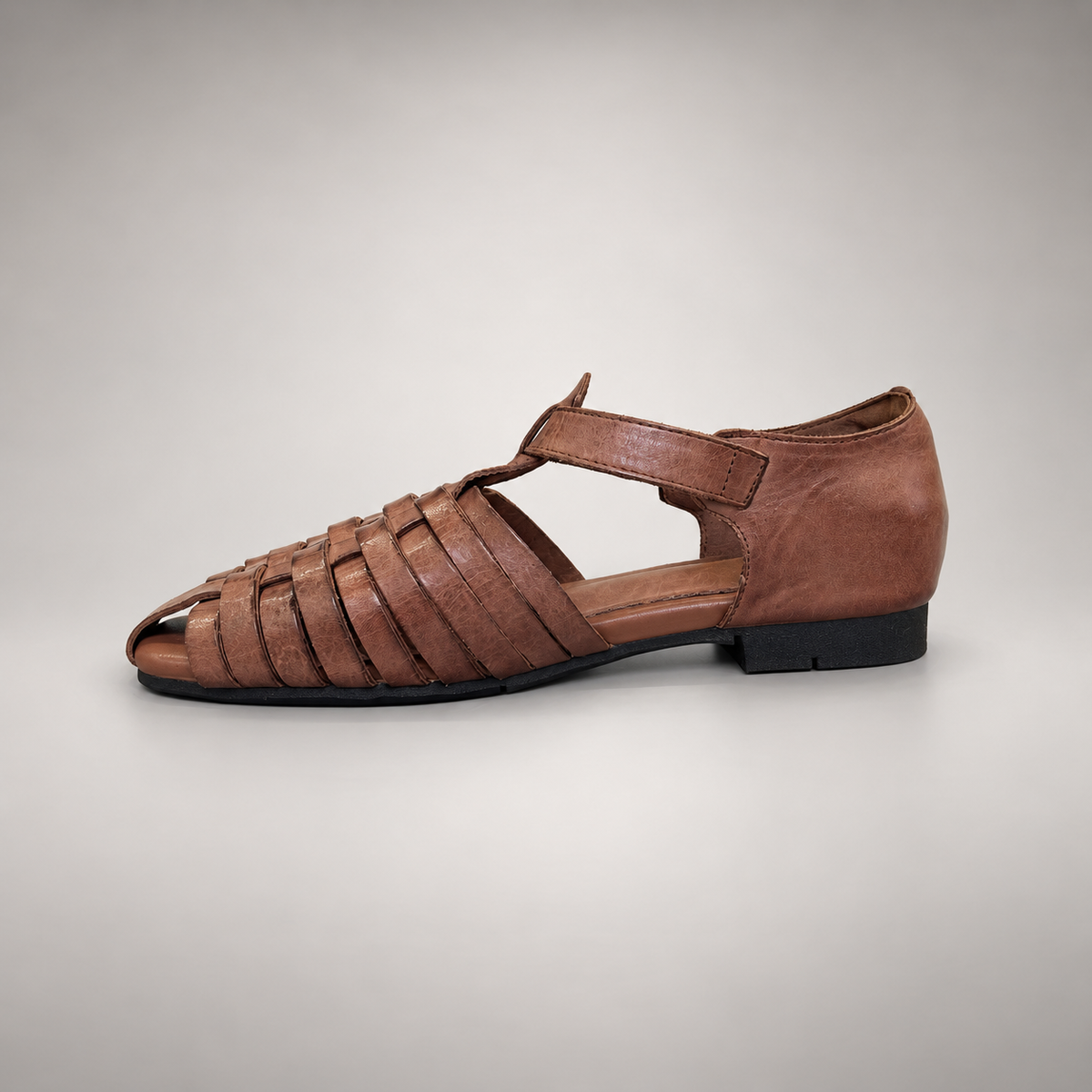 Brown Horse Leather Woven Fisherman Sandals product view 4