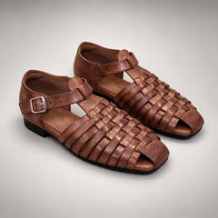 Brown Horse Leather Woven Fisherman Sandals product view 8