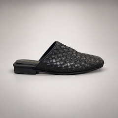 Black Horse Leather Woven Pointed-Toe Mules product view 3