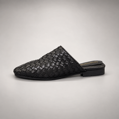 Black Horse Leather Woven Pointed-Toe Mules product view 4