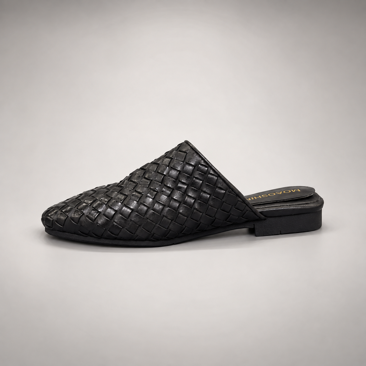 Black Horse Leather Woven Pointed-Toe Mules product view 4
