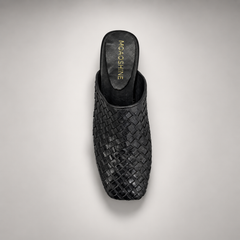 Black Horse Leather Woven Pointed-Toe Mules product view 5