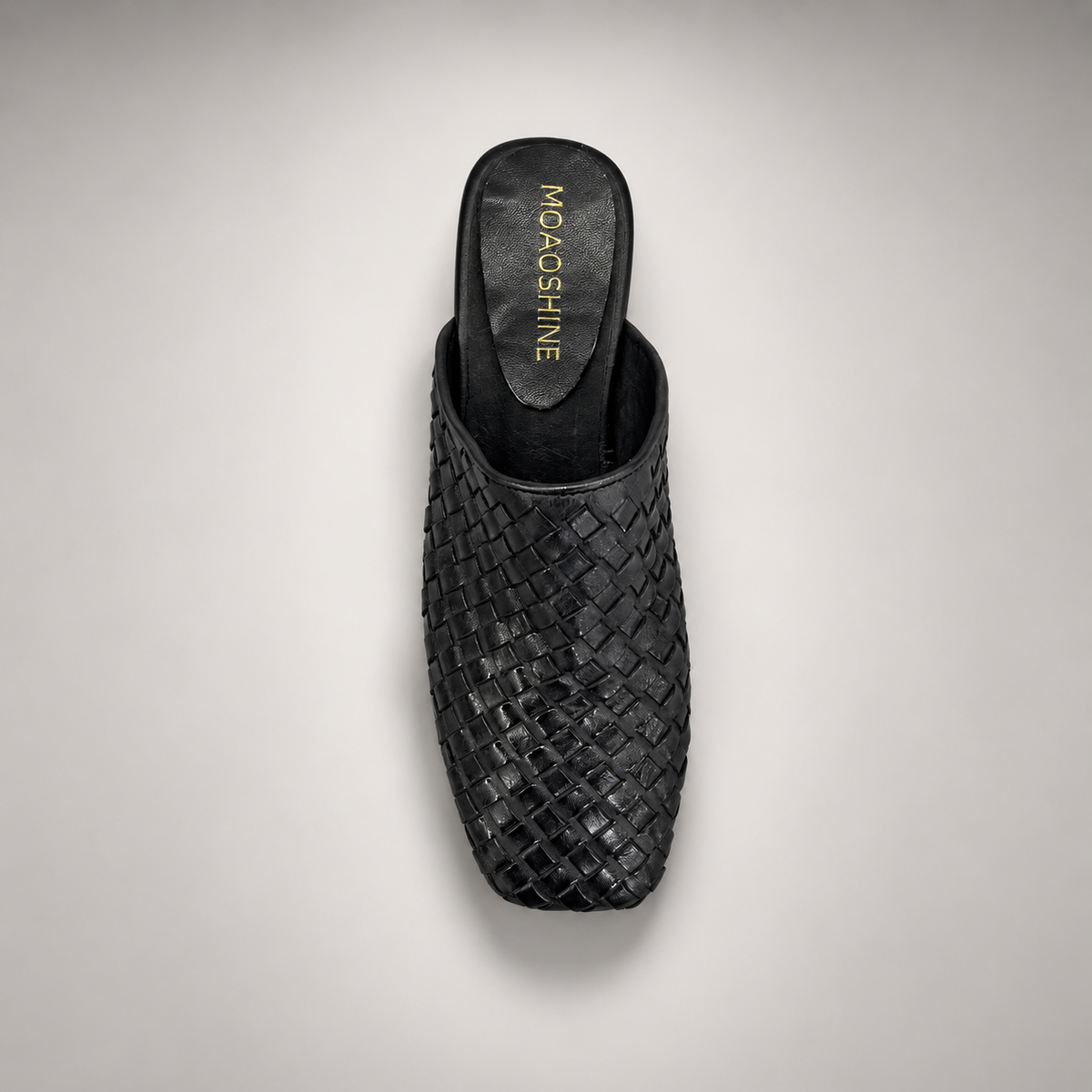 Black Horse Leather Woven Pointed-Toe Mules product view 5