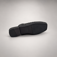 Black Horse Leather Woven Pointed-Toe Mules product view 6