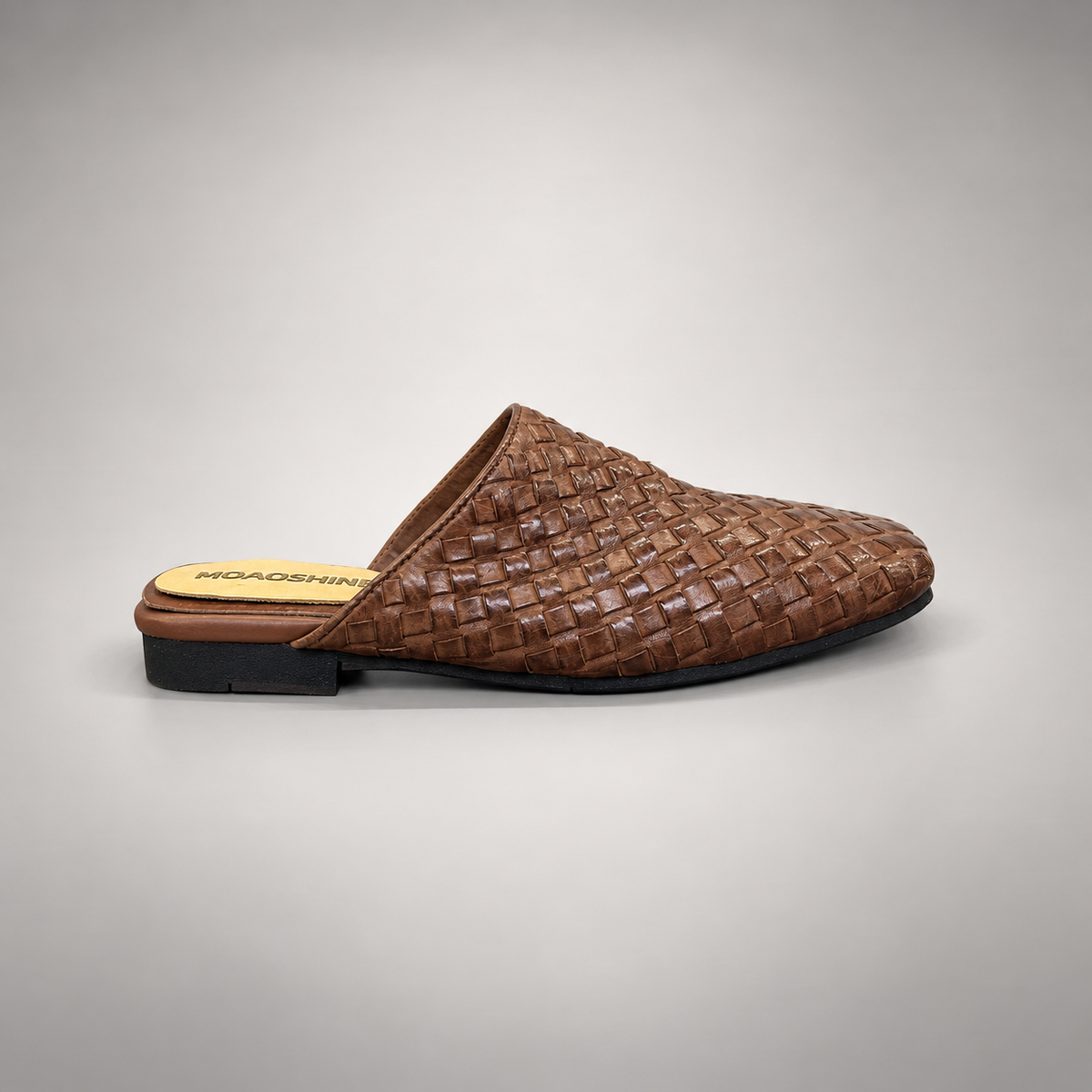 Brown Horse Leather Woven Pointed-Toe Mules product view 3
