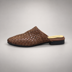 Brown Horse Leather Woven Pointed-Toe Mules product view 4
