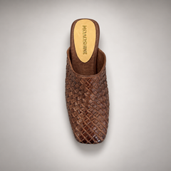 Brown Horse Leather Woven Pointed-Toe Mules product view 5