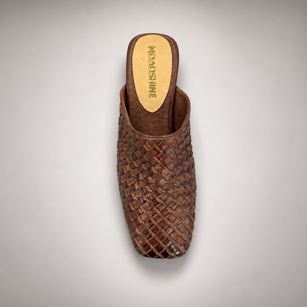 Brown Horse Leather Woven Pointed-Toe Mules product view 5