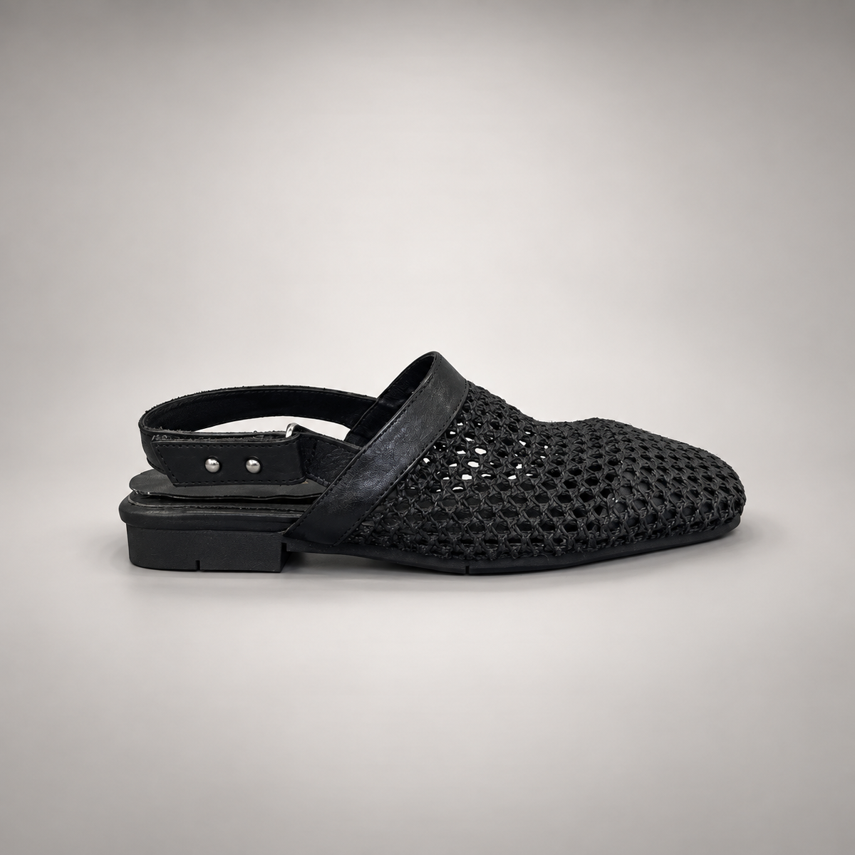 Black Horse Leather Woven Mesh Slingback Flats product view 3
