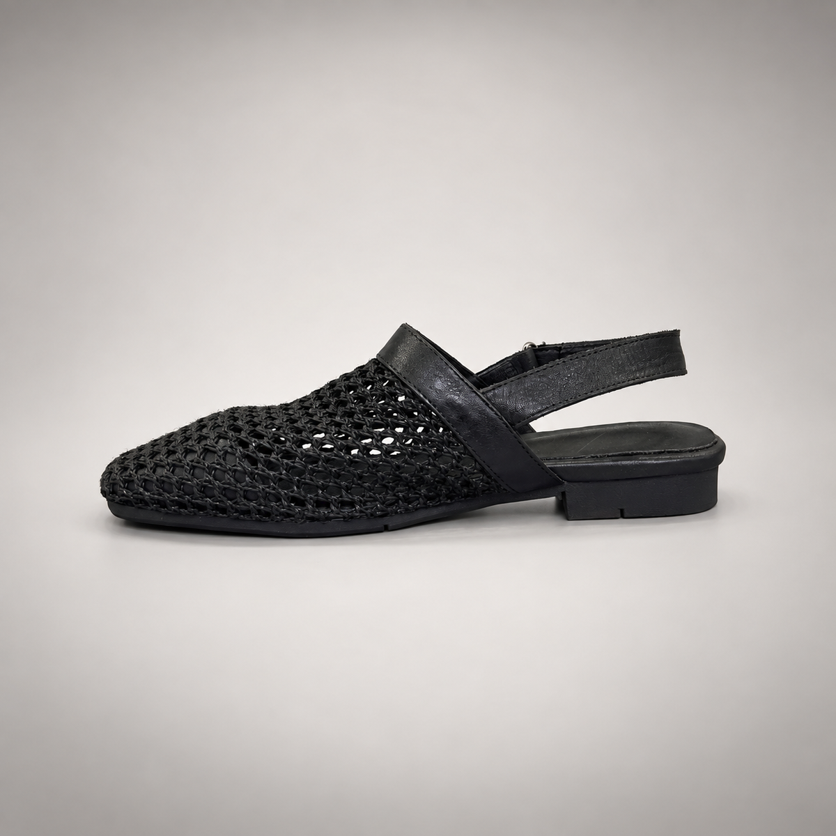 Black Horse Leather Woven Mesh Slingback Flats product view 4