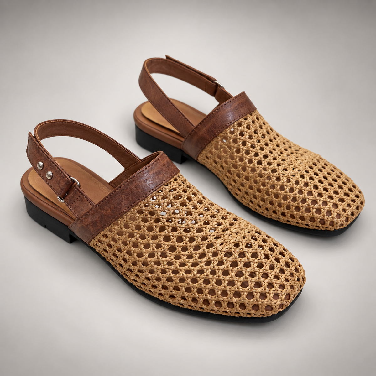 Brown Horse Leather Woven Mesh Slingback Flats product view 7