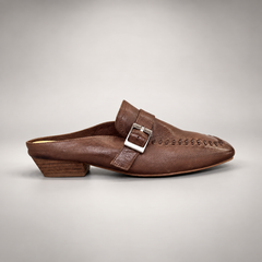 Brown Horse Leather Buckle Whipstitch Mules product view 3