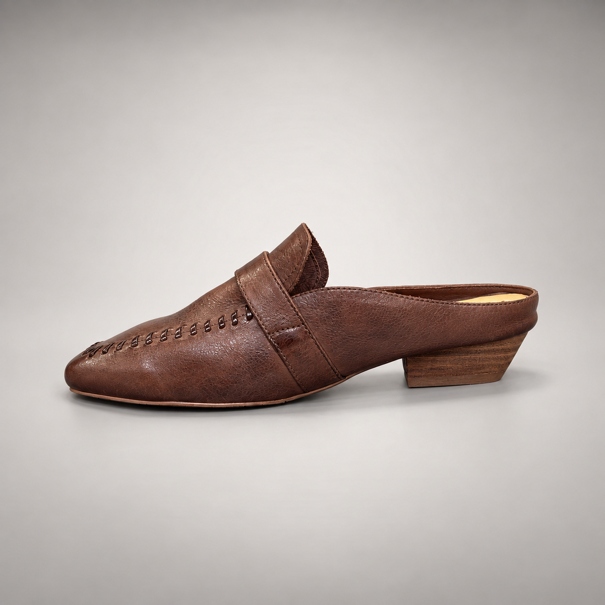 Brown Horse Leather Buckle Whipstitch Mules product view 4