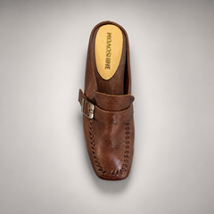 Brown Horse Leather Buckle Whipstitch Mules product view 5