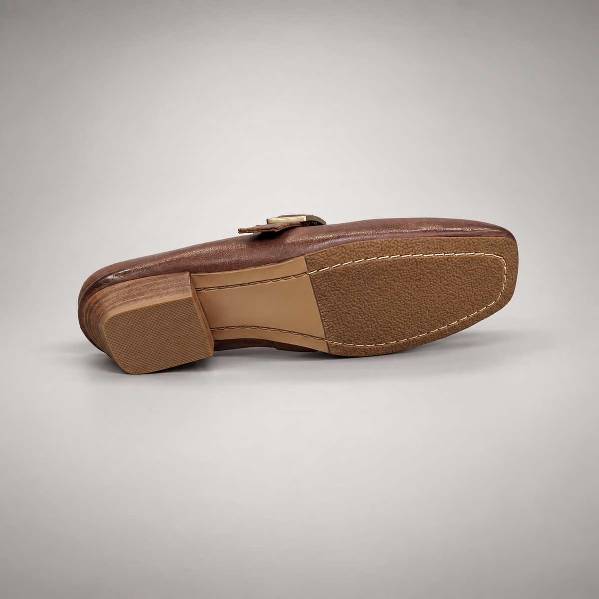 Brown Horse Leather Buckle Whipstitch Mules product view 6