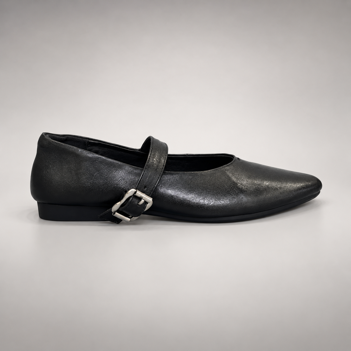 Black Horse Leather Buckle Mary Jane Flats product view 3