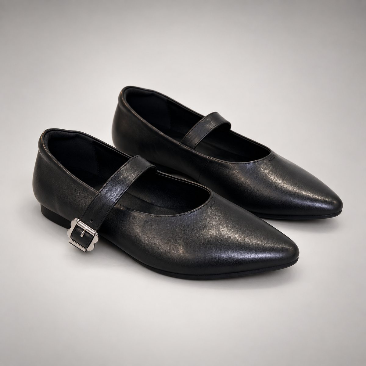 Black Horse Leather Buckle Mary Jane Flats product view 8