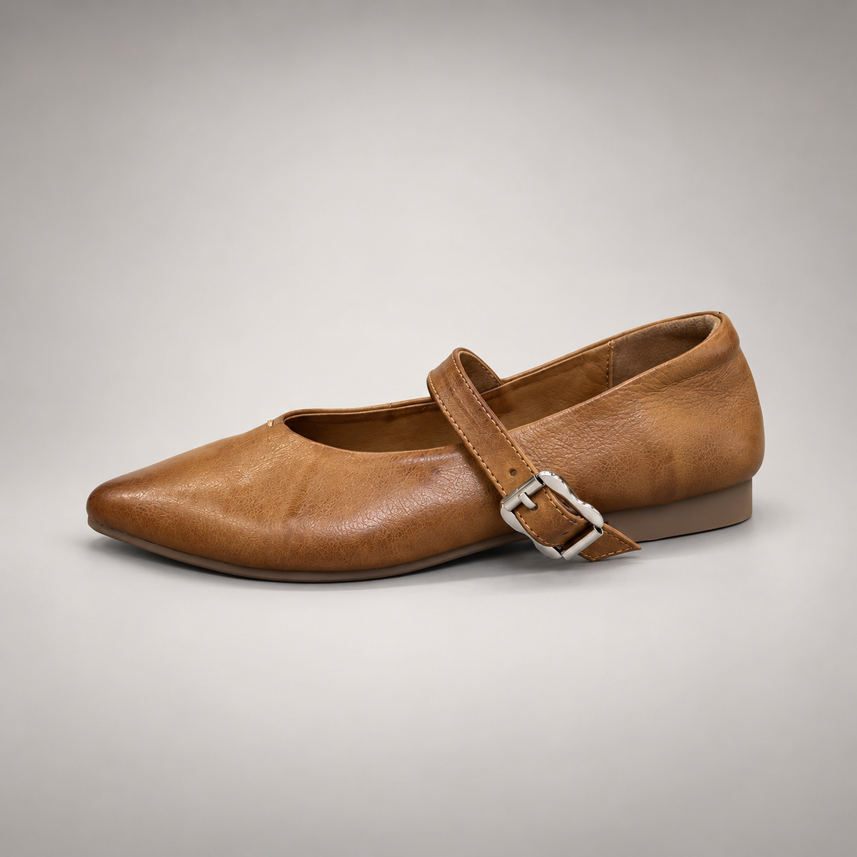Brown Horse Leather Buckle Mary Jane Flats product view 3