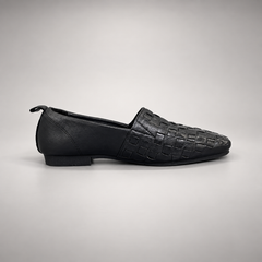 Black Horse Leather Woven Square-Toe Loafers product view 3