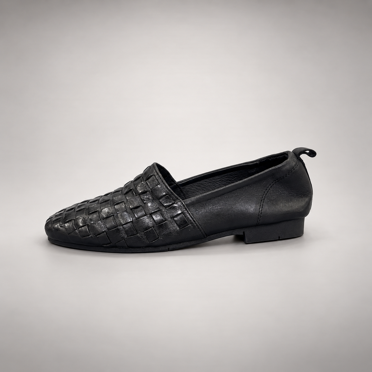 Black Horse Leather Woven Square-Toe Loafers product view 4