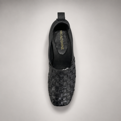 Black Horse Leather Woven Square-Toe Loafers product view 7