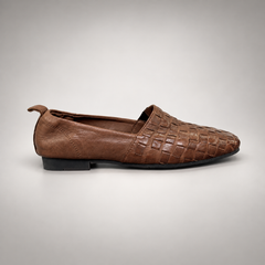Brown Horse Leather Woven Square-Toe Loafers product view 3