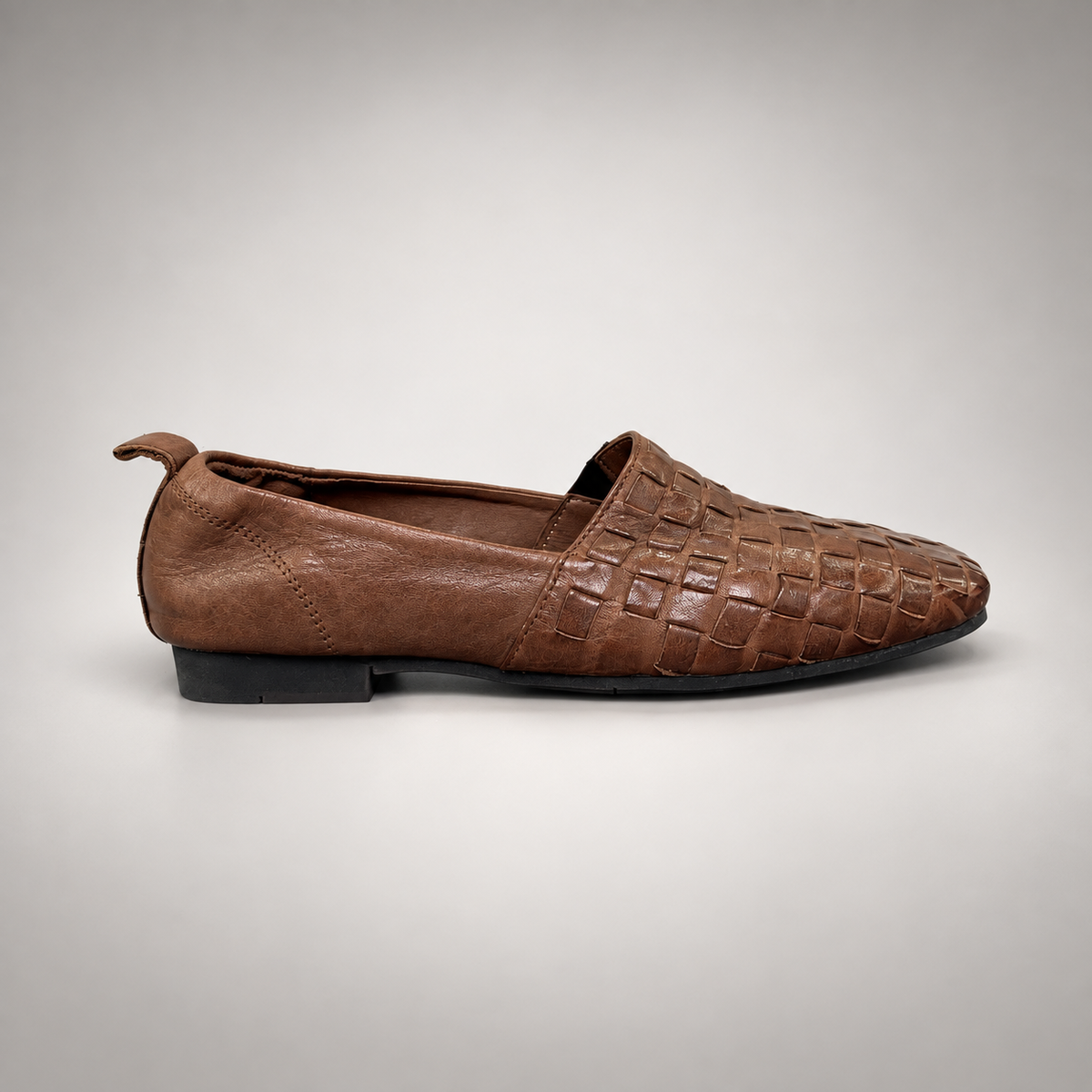 Brown Horse Leather Woven Square-Toe Loafers product view 3