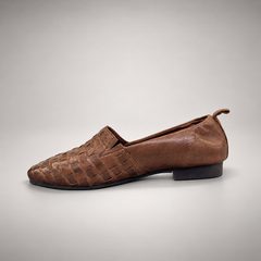 Brown Horse Leather Woven Square-Toe Loafers product view 4