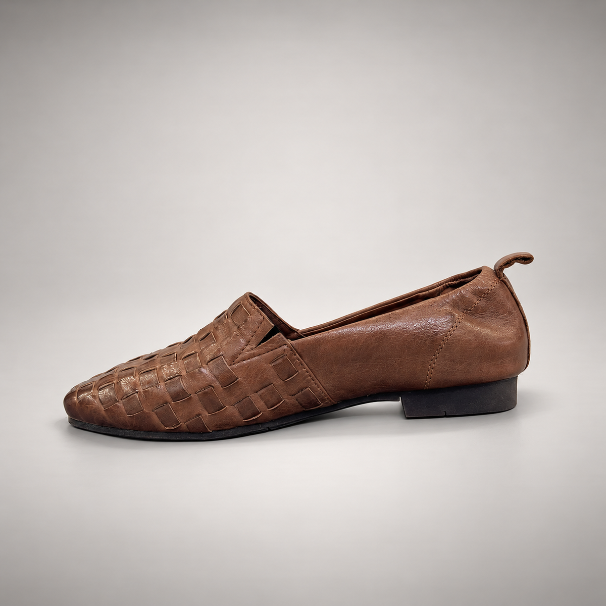 Brown Horse Leather Woven Square-Toe Loafers product view 4