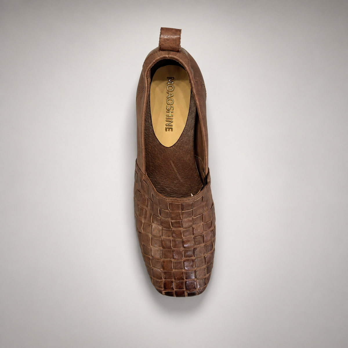 Brown Horse Leather Woven Square-Toe Loafers product view 7