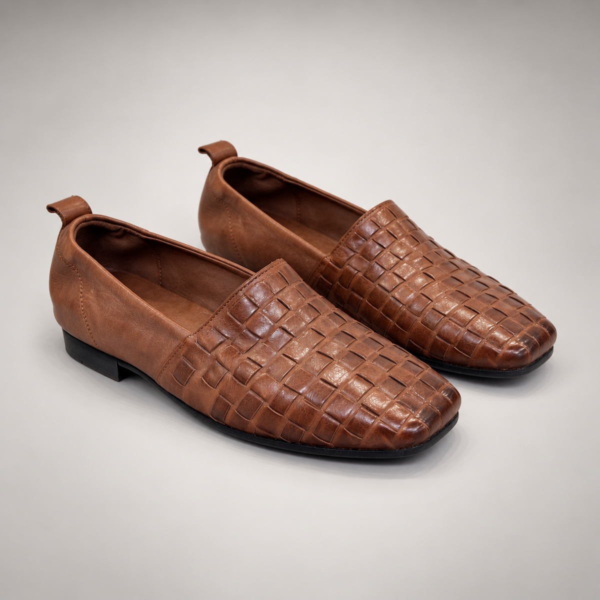 Brown Horse Leather Woven Square-Toe Loafers product view 8
