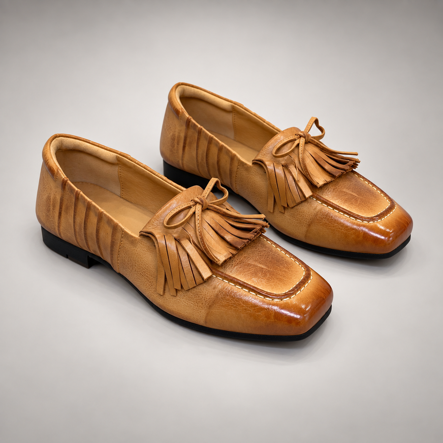 Tan Horse Leather Tassel Loafers product view 8