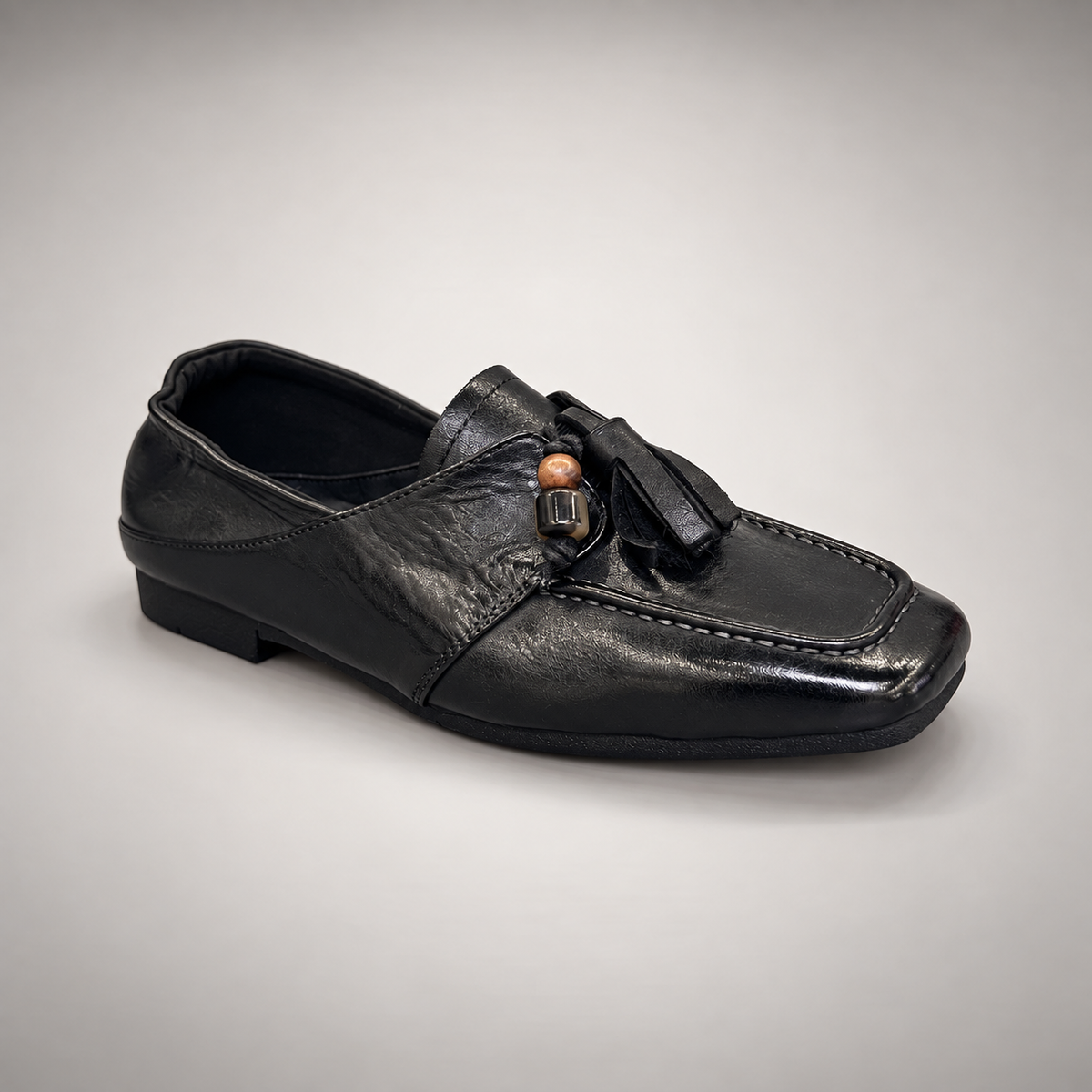 Black Horse Leather Tassel Loafers product view 1